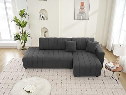 Plush L Shaped Tufted Corner Sofa with Decorative Pillows