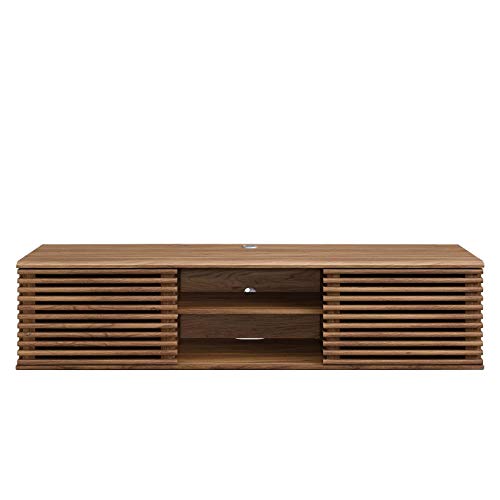 Render 60" Mid-Century Modern Wall Mount Media Console TV Stand, 60 Inch, Walnut, view 6