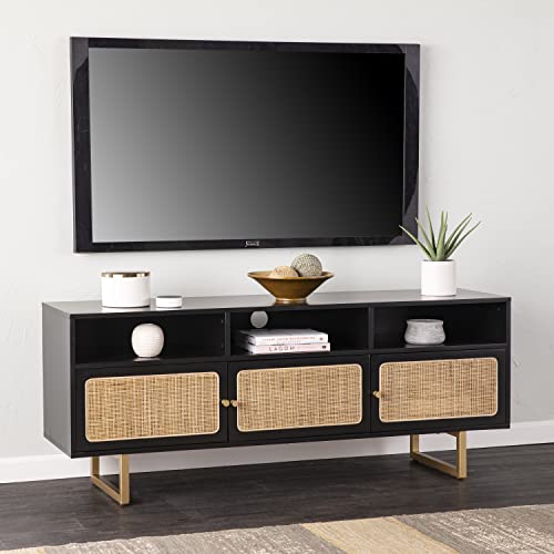 Mursley Media Cabinet with Storage - Transitional Design, Black Rattan - Ideal for Living Room, Family Room (MS1222613)