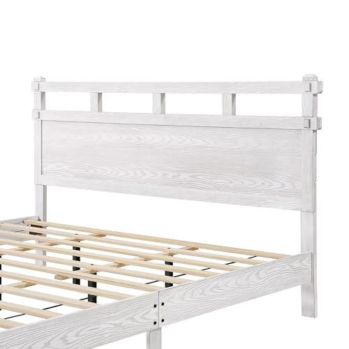 California King Modern Farmhouse Wood Grain Bed Frame (Antique White), view 7