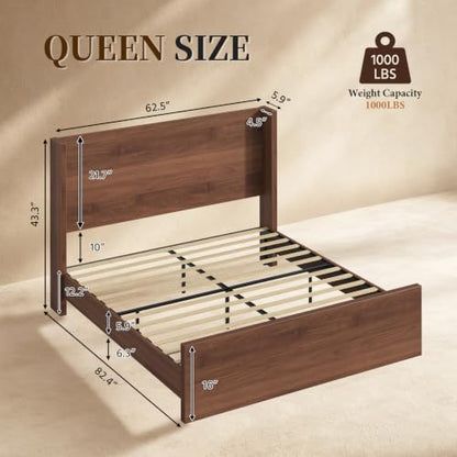 Queen Size Bed Frame with Headboard and LED Lights, view 3