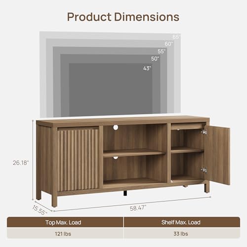 Fluted TV Stand for 55 65 inch TV, Wood TV Consoles for Living Room, view 3
