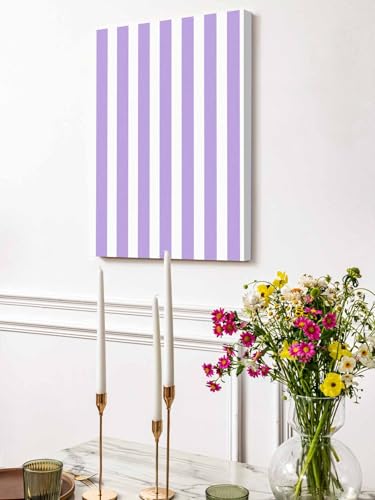 NuYeBiofx Minimalist Light Purple Stripes Canvas Wall Art Prints,48"x32" Framed Picture Artwork Modern Lavender Lines Printed Canvas Oil Painting for Living Room Bedroom Office,Ready to Hang
