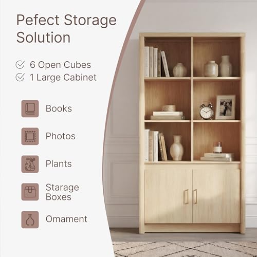 59" Tall Bookcase with Doors, 31.5'' Wide Large Book Shelf with Storage, view 4