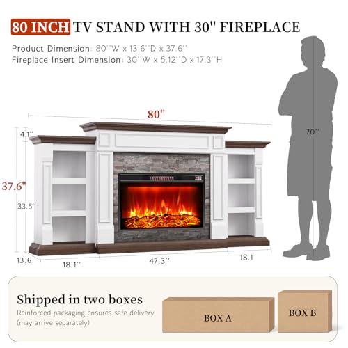 80" Fireplace TV Stand for TVs Up to 90 Inch, Electric Fireplace with Mantel, view 4