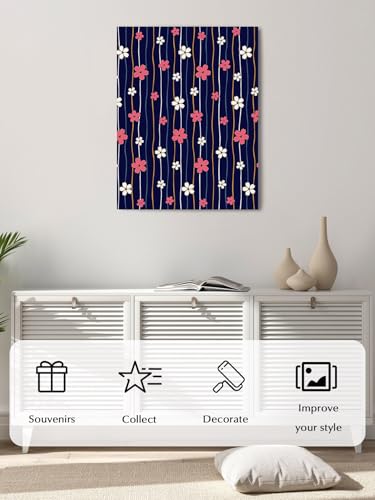 NuYeBiofx Japanese Cherry Blossoms Canvas Wall Art Prints,48"x32" Framed Picture Artwork Striped Blue Background Printed Canvas Oil Painting for Living Room Bedroom Office,Ready to Hang