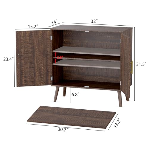 Sideboard Buffet Cabinet with Storage, Elegant Wood Accent Cabinet with Line Groove Design, Freestanding Storage Cabinet with Adjustable Shelves for Living Room, Kitchen, Entryway, Walnut