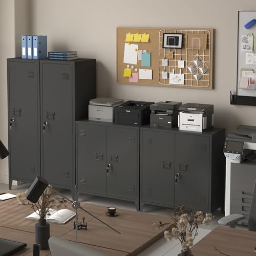Metal Storage Cabinet 35.4”H Locking Storage Cabinet (Black) | With 2 Adjustable Shelves and Doors, Small Storage Cabinet for Home School Office Garage