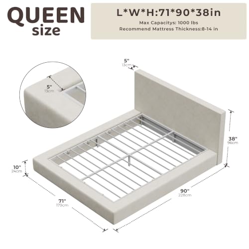 Upholstered Queen Bed Frame with Soft Headboard, view 3