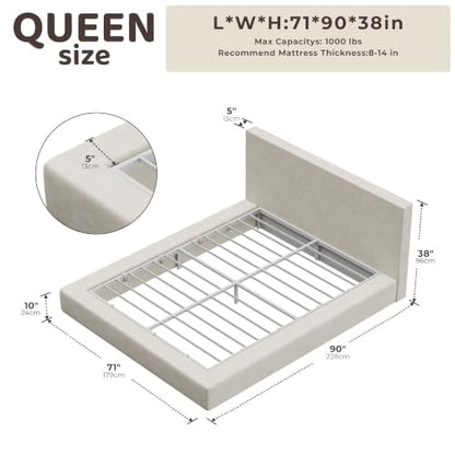 Upholstered Queen Bed Frame with Soft Headboard, view 3