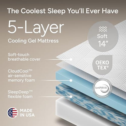 SFE Twin XL Adjustable Bed Frame and Mattress, 14" Gel Memory Foam, view 5