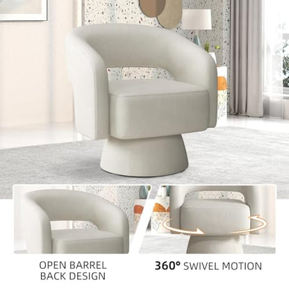 Swivel Barrel Chair with Velvet Fabric, Swivel Accent Chair with Thickened Soft Cushion, Comfy Round Swivel Chair for Living Room Bedroom, Beige