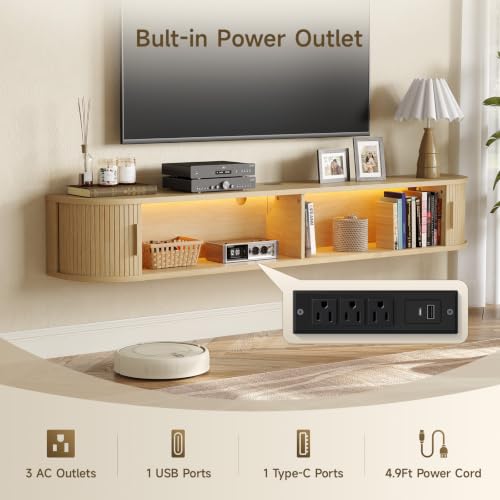 71" Floating TV Stand, Wall Mounted Entertainment Center Oak, view 6