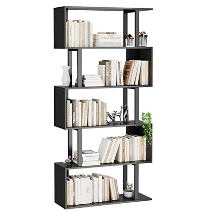 5-Tier Tall Bookshelf, S-Shaped Book Shelf Unit, Black, view 2