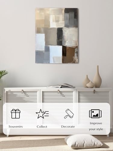 NuYeBiofx Impressionist Style Brown Color Block Canvas Wall Art Prints,48"x32" Framed Picture Artwork Oil Style Pattern Printed Canvas Oil Painting for Living Room Bedroom Office,Ready to Hang