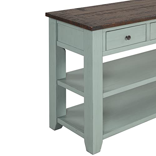 Real Wood Console Table with Storage Drawers,Sofa Table for Entryway | 48.8 Inch Solid Wood Farmhouse Entryway Table;Sofa Table,Rustic Entry Table for Hallway Living Room;Green;Easy Assembly