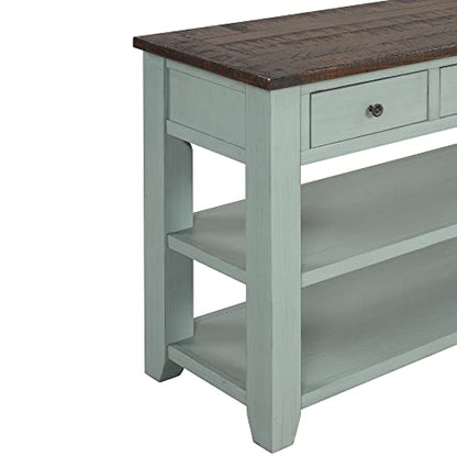 Real Wood Console Table with Storage Drawers,Sofa Table for Entryway | 48.8 Inch Solid Wood Farmhouse Entryway Table;Sofa Table,Rustic Entry Table for Hallway Living Room;Green;Easy Assembly