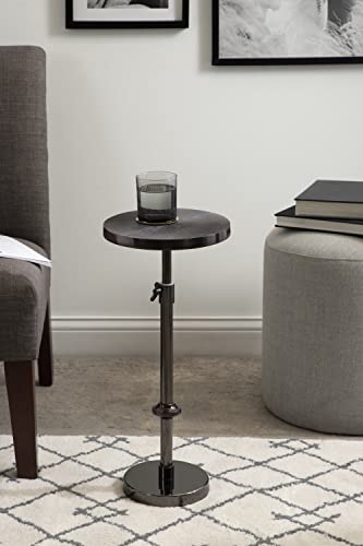 Engles Transitional Adjustable-Height Pedestal Drink Table; 10 x 10 x 30; Gray Gunmetal; Vintage Round Indoor Metal Plant Stand with Embossed Sunburst Pattern