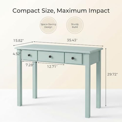 35" Small Green Writing Desk with Drawers, Wood Vanity Table No Mirror, view 3