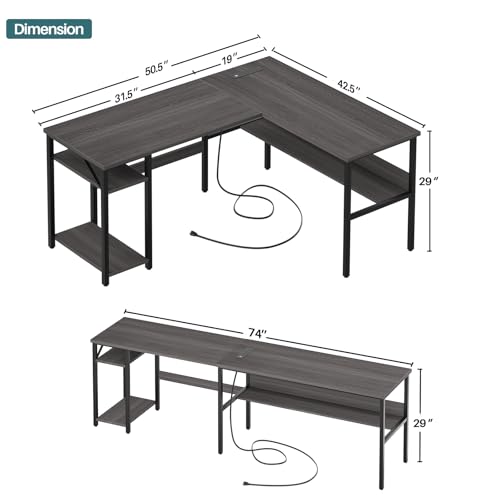 Reversible L Shaped Desk with Magic Power Outlets and USB Charging Ports, view 4