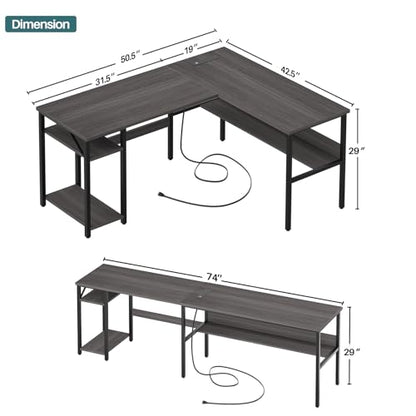 Reversible L Shaped Desk with Magic Power Outlets and USB Charging Ports, view 4