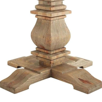 71-Inch Round Farmhouse Dining Table Rustic Solid Pine Wood Sturdy Pedestal Base Brown Finish Classic Vintage Style for Family Meals Modern Country Chic Home Furniture