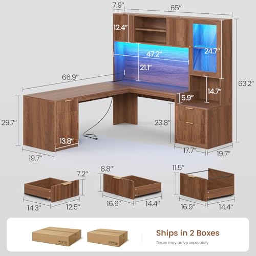67" x 65" L Shaped Desk with Hutch, view 3