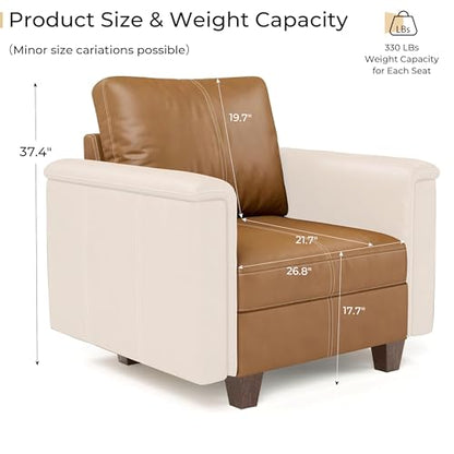 Faux Leather Modular Sectional Sofa with Storage, Mid Century Modern Sectional Couches for Living Room, Accessories, Middle Armless Chair Sectional, Brown