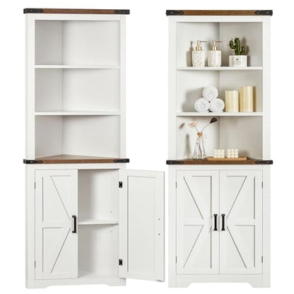 Farmhouse Corner Cabinet, 70" H Tall Corner Hutch with 5 Shelves & 2 Barn Doors, view 2