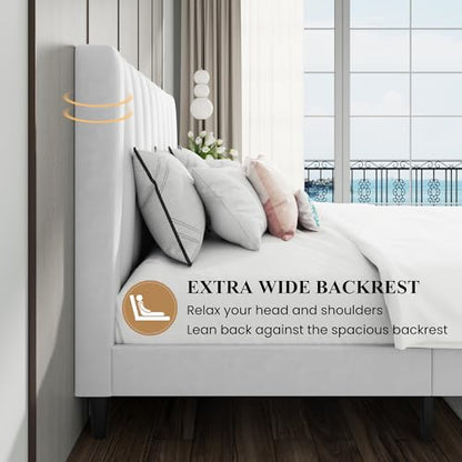 Queen Bed Frame/Velvet Upholstered Platform Bed Frame with Headboard/Strong, view 6