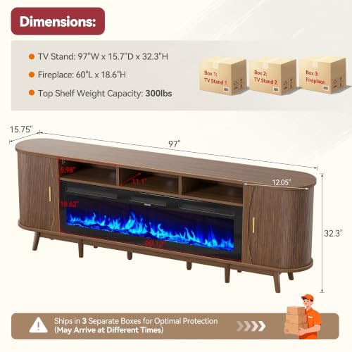 97" Fireplace TV Stand for 100" TV, view 3
