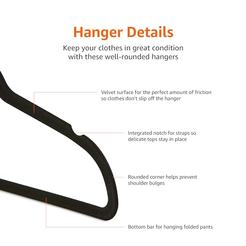 Slim Velvet Non-Slip Space Saving Suit Clothes Hangers, Closet Organizer, Black, view 6
