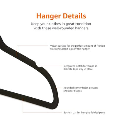 Slim Velvet Non-Slip Space Saving Suit Clothes Hangers, Closet Organizer, Black, view 6