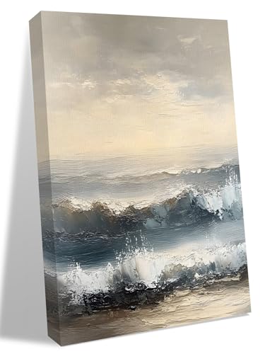 NuYeBiofx Abstract Beach Painting Art Canvas Wall Art Prints,48"x32" Framed Picture Artwork Sky Ocean Landscape Printed Canvas Oil Painting for Living Room Bedroom Office,Ready to Hang