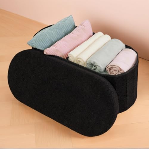 Storage Ottoman Bench Tufted Oval Ottomans Bench Foot Rest, Boulce Bench with Storage 30"x15"x15" (Black)