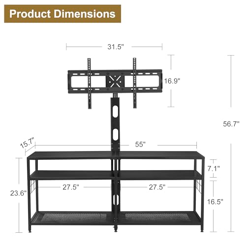 55" TV Stand with Mount, Universal Swivel TV Console for 32-75 inch TVs, view 3