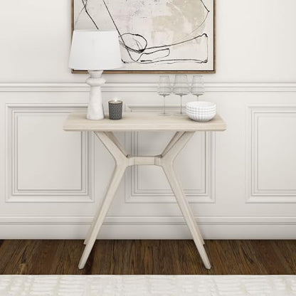 Verso Console Table, 36 Inch Solid Wood Modern Sofa Table, Narrow Entryway Table for Hallway, Behind The Couch, Living Room, Foyer, Coastal White