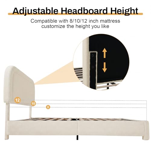 Soft Upholstered Cloud Bed Frame with Rounded Corners, Adjustable Headboard, view 5