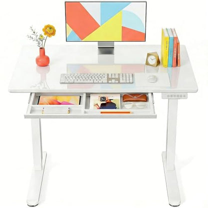 40 x 24 inch Glass Standing Desk with 4-Zone Drawer Storage, White, view 2