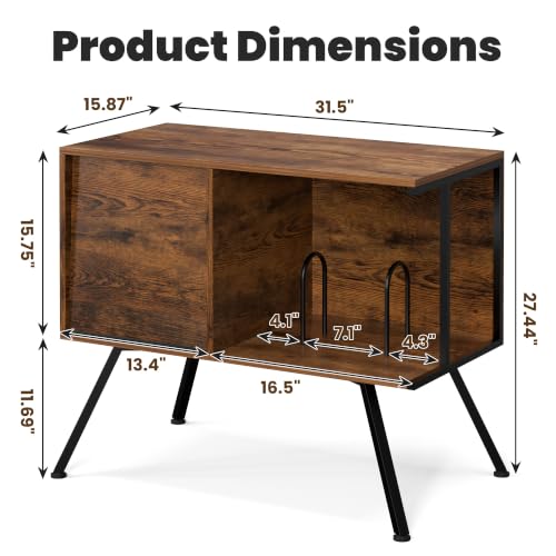 Flip Top Record Player Stand with Vinyl Storage Up to 150 Albums, view 3