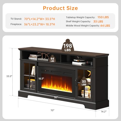 70" TV Stand with Electric Fireplace, view 3