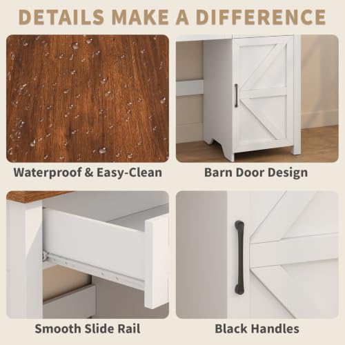 Farmhouse 43.3" Computer Desk with Storage Drawers for Home Office, White, view 5