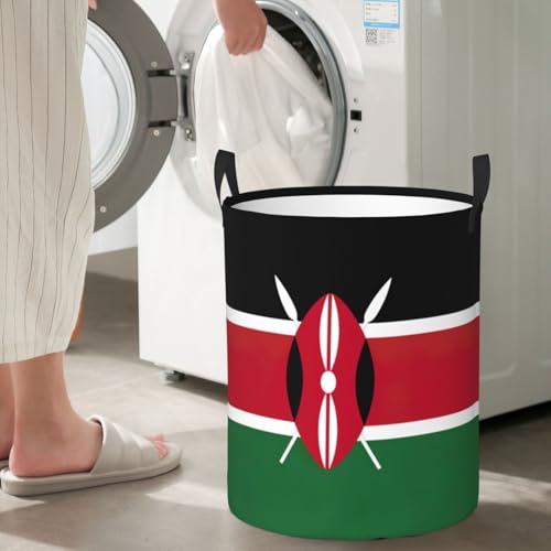 Flag Of Kenya Printing Personalized Circular Dirty Clothes Hamper-Standable Design Works In Bathroom & Closet