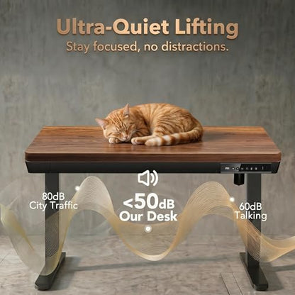 35 X 20 Inch Standing Desk with Drawers, Electric Adjustable Height Desk, Quick Install One-Piece Tabletop with USB Charging Ports, Sit to Stand Up Desk for Home Office, Black Walnut