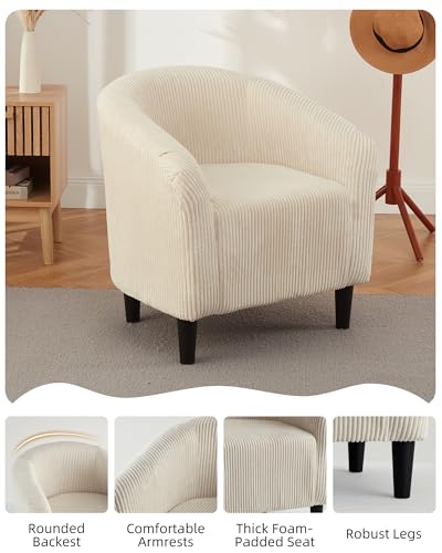 Barrel Accent Chair Corduroy Club Chair Elegant Armchair Cozy Backrest for Living Room Bedroom Reception Room Office - Beige