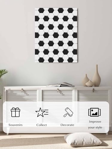 NuYeBiofx Black White Soccer Skin Canvas Wall Art Prints,40"x28" Framed Picture Artwork Symmetrical Hexagon Pattern Printed Canvas Oil Painting for Living Room Bedroom Office,Ready to Hang