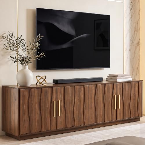70" Mid Century Modern TV Stand for 80 Inch TV, Storage, Walnut, view 2
