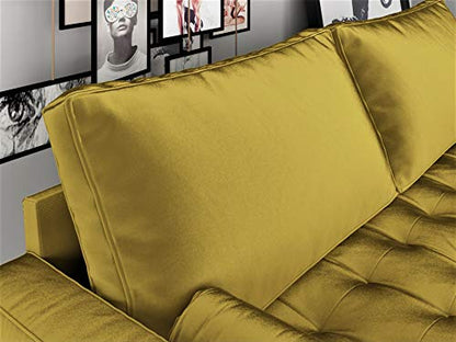 Mid Century Velvet Sofa in Goldenrod, view 7