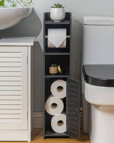 Toilet Paper Holder Stand: Freestanding No Drill PVC Bathroom Storage for Apartment Renters -Protect Rental Deposit- Small Space Storage Solution