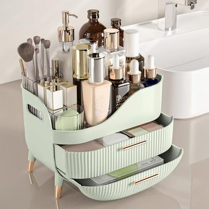 Makeup Organizer with Drawers, Green Skincare Organizer for Vanity, view 3